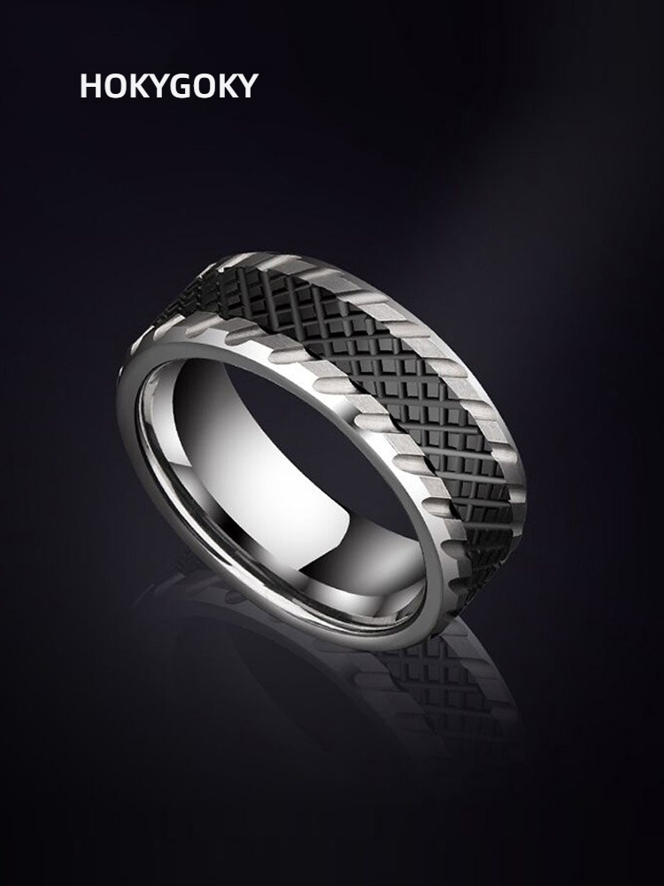 8mm Men's Ring Trendy Hip-Hop Personality Index Finger Single Tail Ring Niche Design High-End Men's Ring Wind-Breaking Ring-Fashionable Tungsten Gold Men's Jewelry, Showing Personality and Courage