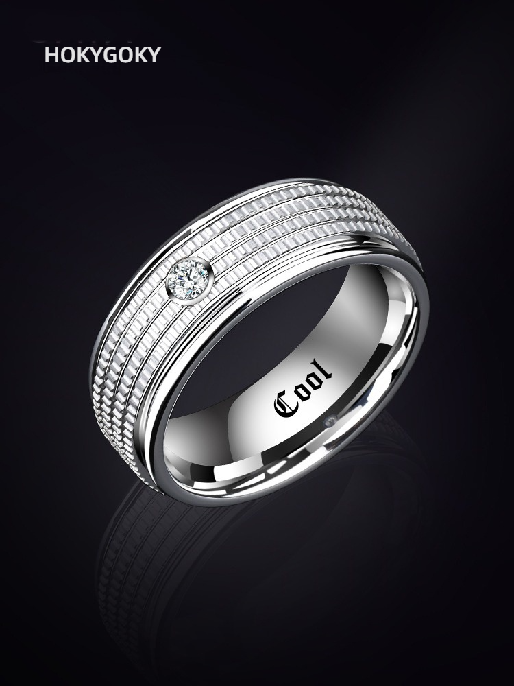 8mm Men's Ring, High-Grade Moissanite Diamond Ring, Tungsten Gold Ring, Single Female Niche Ring, Index Finger Fashion Tungsten Gold Men's Ring, Inlaid with Moissanite, Elegant and Durable