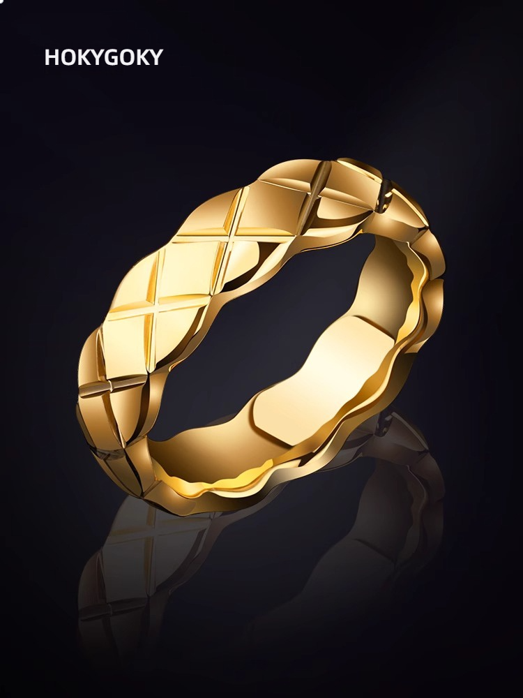 Tungsten Gold Ring for Men, Trendy Personality, Gold-Plated Single Female Tungsten Steel Ring, Niche, Non-Fading Index Finger Tungsten Gold Ring for Men, Noble and Light Luxury, Shining Three-Dimensional