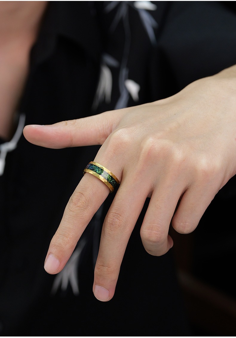 8mm Green Men's Tungsten Ring High-end Trendy Men's Fashion All-match Index Finger Single Ring Personality Niche Women High Hardness Durable