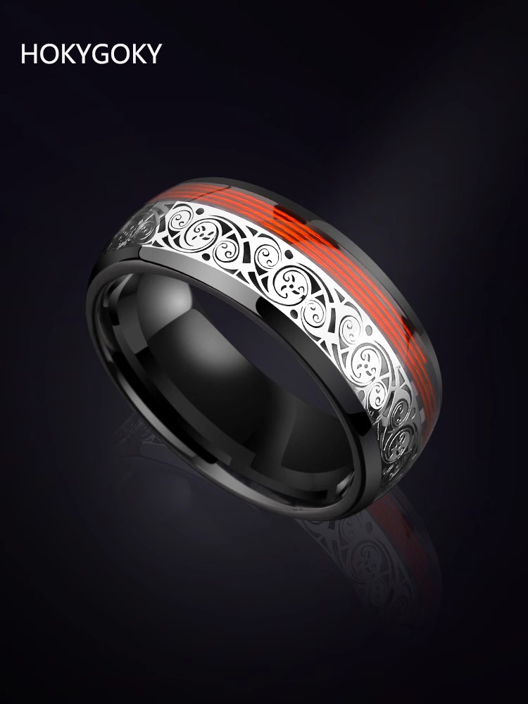 8mm Unisex Ring Trendy Personality Fashion Single Index Finger Pinky Ring No Fading Red Rope Fortune Men's Ring Wealth Ring - Made of Tungsten Gold, Meaning Good Fortune, Fashionable Men's Must-Have Accessories