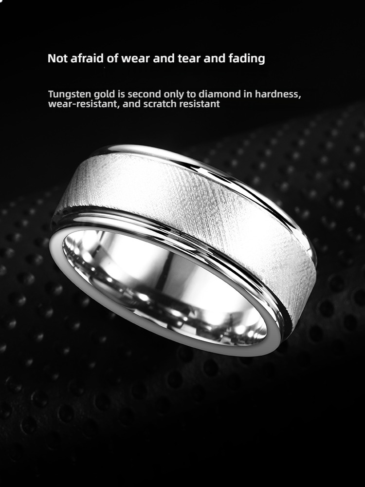 Men's Ring Silver High-Grade Brushed Simple Personality Plain Ring Tungsten Gold Versatile Female Index Finger Trendy Brand Ring Fashionable Tungsten Gold Men's Ring-Classic Brushed Design, Durable and Elegant