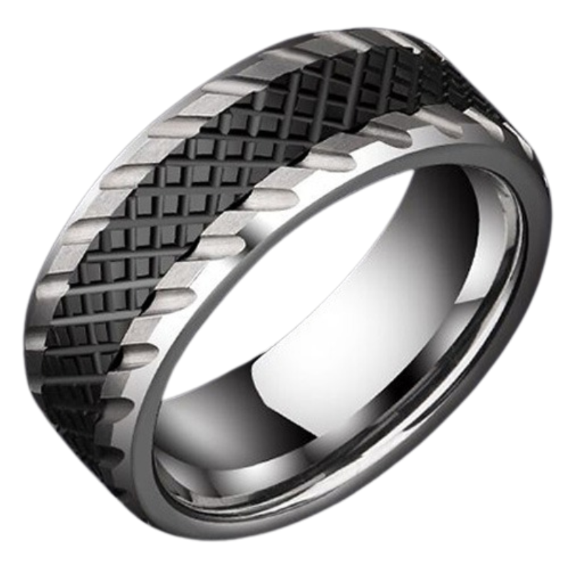 8mm Men's Ring Trendy Hip-Hop Personality Index Finger Single Tail Ring Niche Design High-End Men's Ring Wind-Breaking Ring-Fashionable Tungsten Gold Men's Jewelry, Showing Personality and Courage