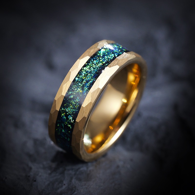 8mm Green Men's Tungsten Ring High-end Trendy Men's Fashion All-match Index Finger Single Ring Personality Niche Women High Hardness Durable