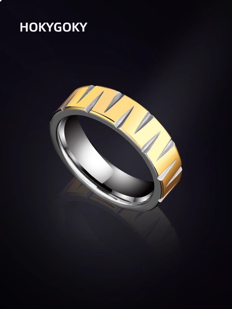 6mm Men's Wave Ring Personality 18K Gold Tungsten Simple Single Trendy Men Tungsten Steel Fashion Men's Ring-857 Tungsten Gold, Simple and Fashionable, Leading the New Trend