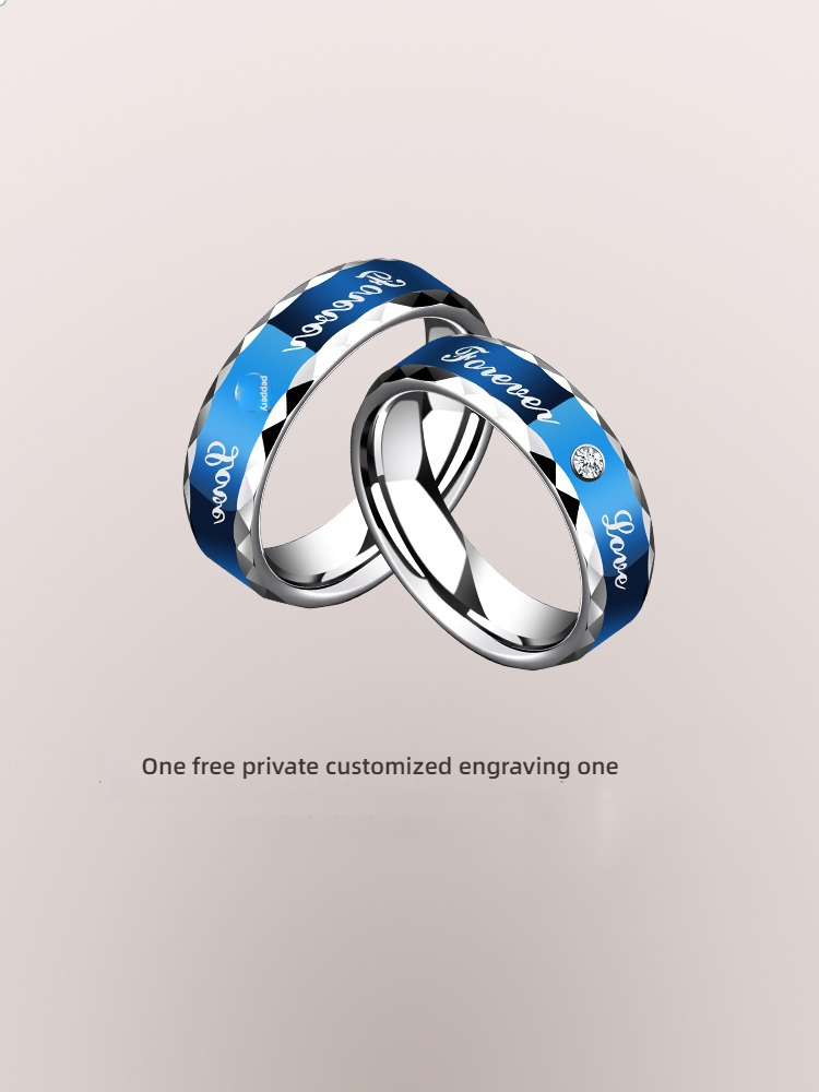 6mm Men's Blue Ring Tungsten Gold Fashion Ring Cool Zircon Couple Ring Personalized Men's Ring Fashion Couple Tungsten Gold Ring - Free Engraving 