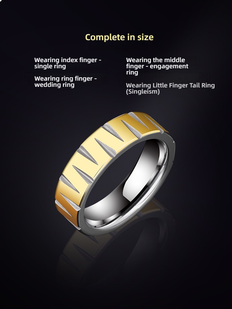 6mm Men's Wave Ring Personality 18K Gold Tungsten Simple Single Trendy Men Tungsten Steel Fashion Men's Ring-857 Tungsten Gold, Simple and Fashionable, Leading the New Trend