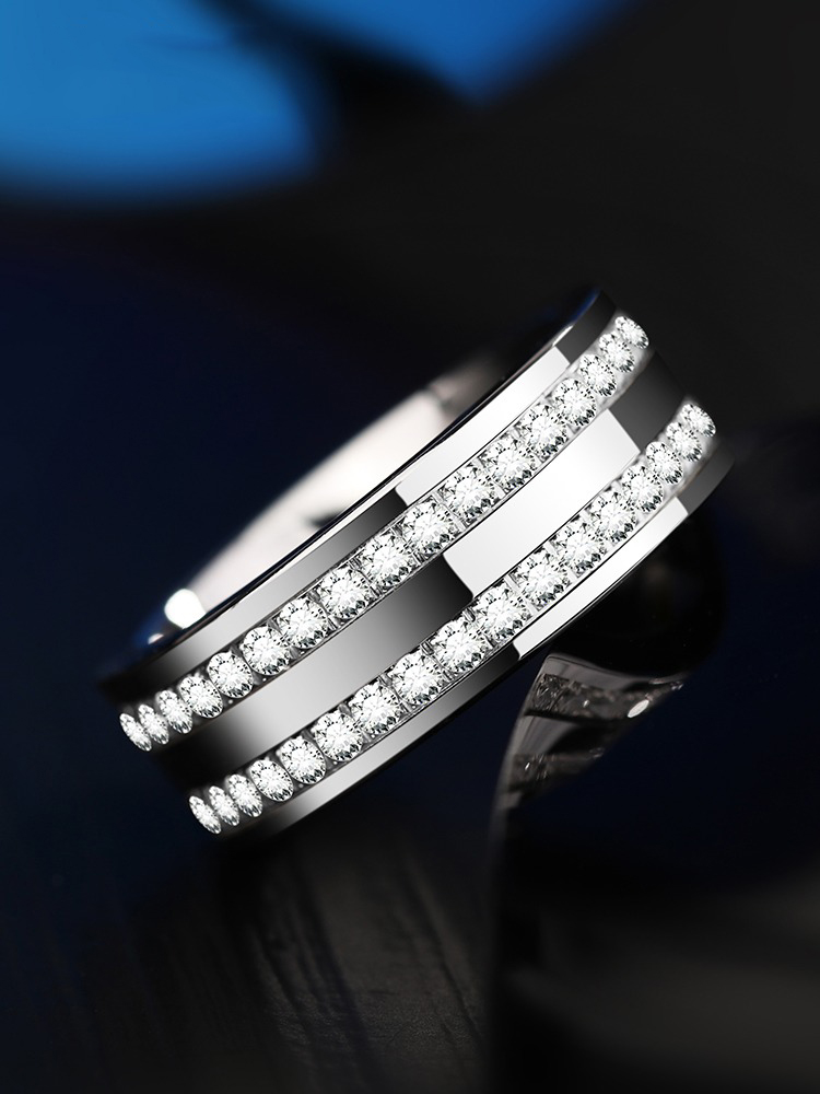 8mm Men's Index Finger Single 857 Tungsten Gold Ring Trendy Hip-Hop Full Diamond Zircon Tungsten Steel Ring Female Personality Fashion