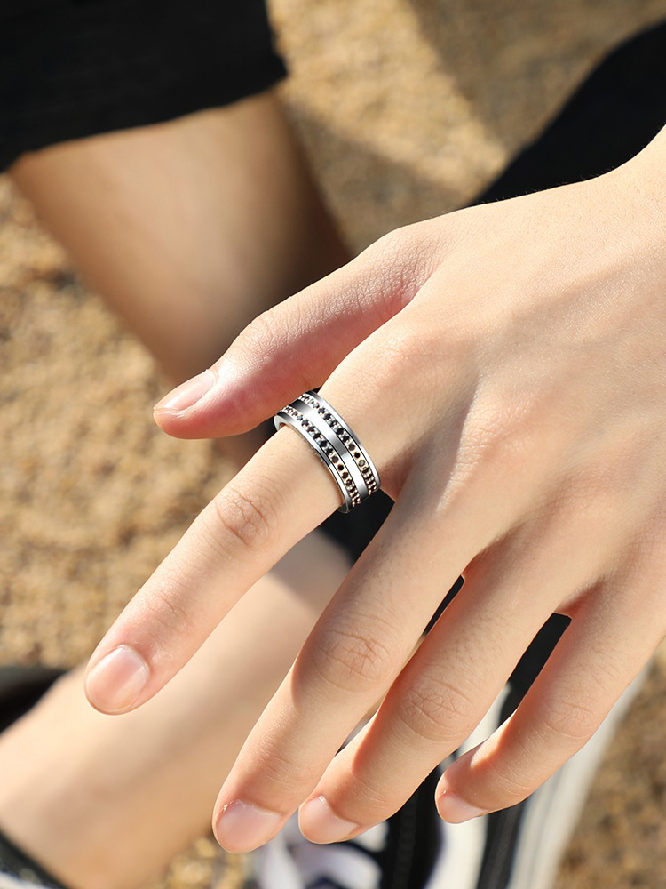 8mm Men's Index Finger Single 857 Tungsten Gold Ring Trendy Hip-Hop Full Diamond Zircon Tungsten Steel Ring Female Personality Fashion