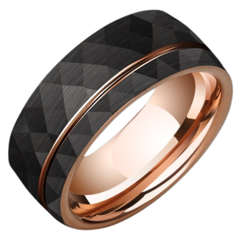 8mm Men's 857 Tungsten Ring with Rose Gold Groove Design Trendy Single Index Finger Pinky Ring Female Middle Finger Niche Design Wide Version Black Ring Female