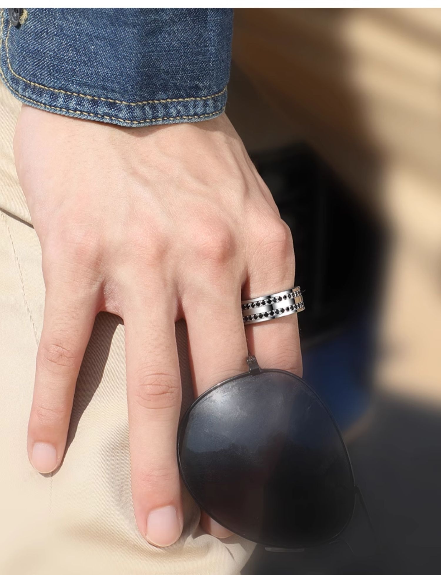 8mm Men's Index Finger Single 857 Tungsten Gold Ring Trendy Hip-Hop Full Diamond Zircon Tungsten Steel Ring Female Personality Fashion