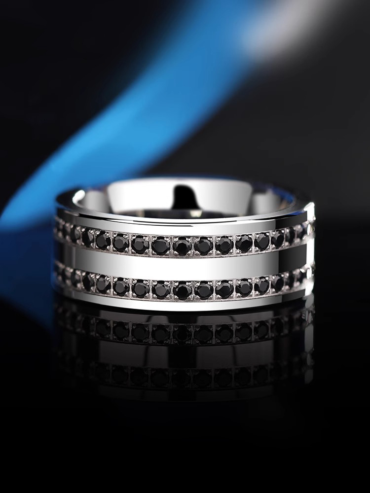 8mm Men's Index Finger Single 857 Tungsten Gold Ring Trendy Hip-Hop Full Diamond Zircon Tungsten Steel Ring Female Personality Fashion