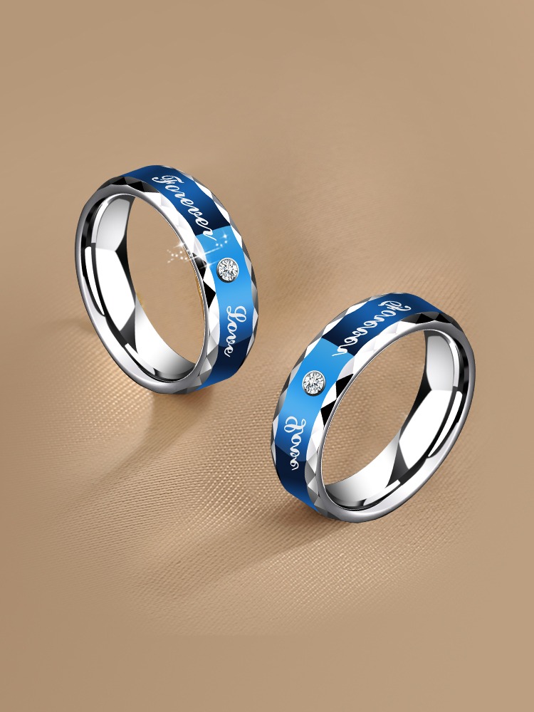 6mm Men's Blue Ring Tungsten Gold Fashion Ring Cool Zircon Couple Ring Personalized Men's Ring Fashion Couple Tungsten Gold Ring - Free Engraving 