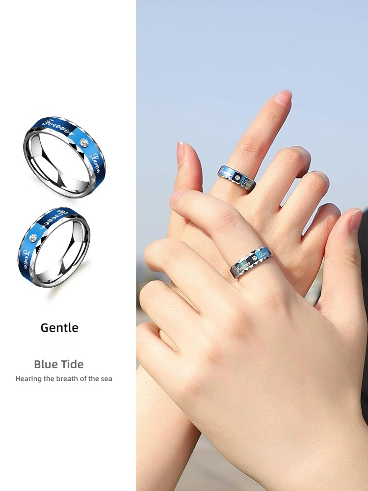 6mm Men's Blue Ring Tungsten Gold Fashion Ring Cool Zircon Couple Ring Personalized Men's Ring Fashion Couple Tungsten Gold Ring - Free Engraving 