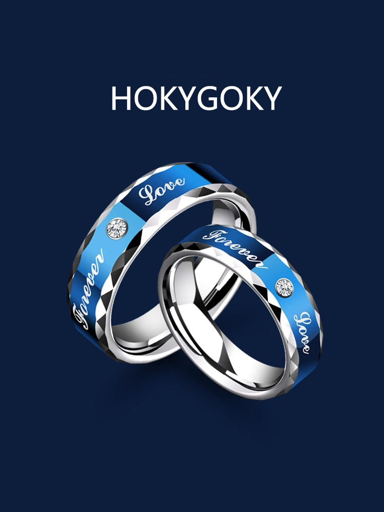 6mm Men's Blue Ring Tungsten Gold Fashion Ring Cool Zircon Couple Ring Personalized Men's Ring Fashion Couple Tungsten Gold Ring - Free Engraving 