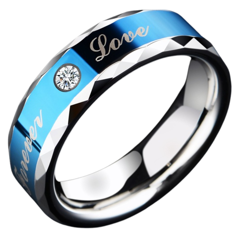 6mm Men's Blue Ring Tungsten Gold Fashion Ring Cool Zircon Couple Ring Personalized Men's Ring Fashion Couple Tungsten Gold Ring - Free Engraving 