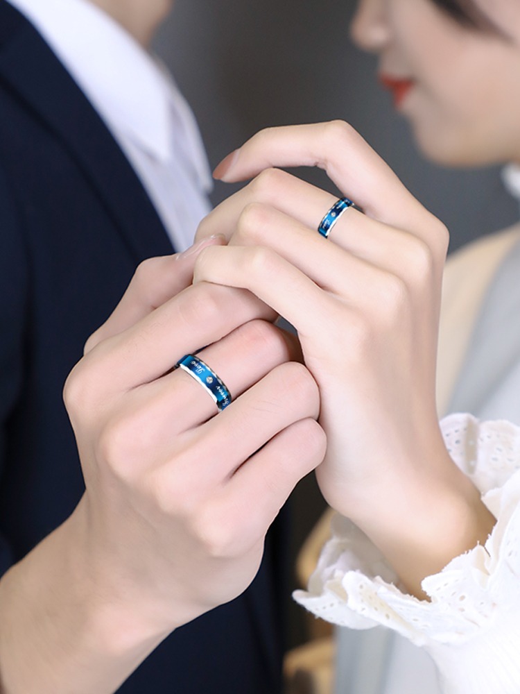 6mm Men's Blue Ring Tungsten Gold Fashion Ring Cool Zircon Couple Ring Personalized Men's Ring Fashion Couple Tungsten Gold Ring - Free Engraving 