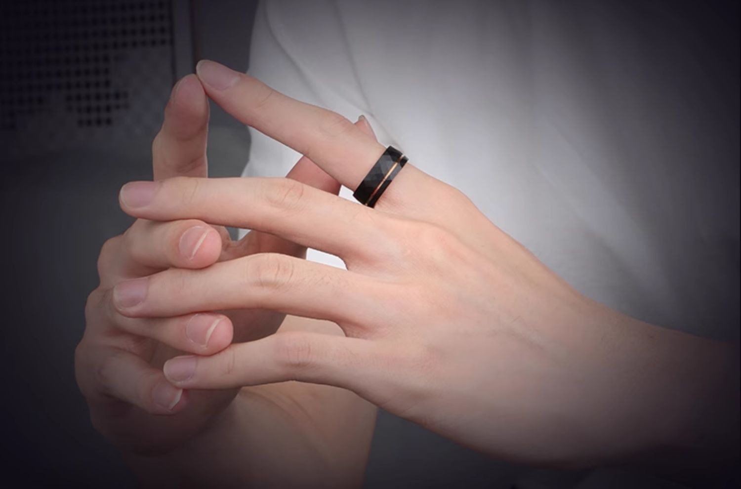 8mm Men's 857 Tungsten Ring with Rose Gold Groove Design Trendy Single Index Finger Pinky Ring Female Middle Finger Niche Design Wide Version Black Ring Female