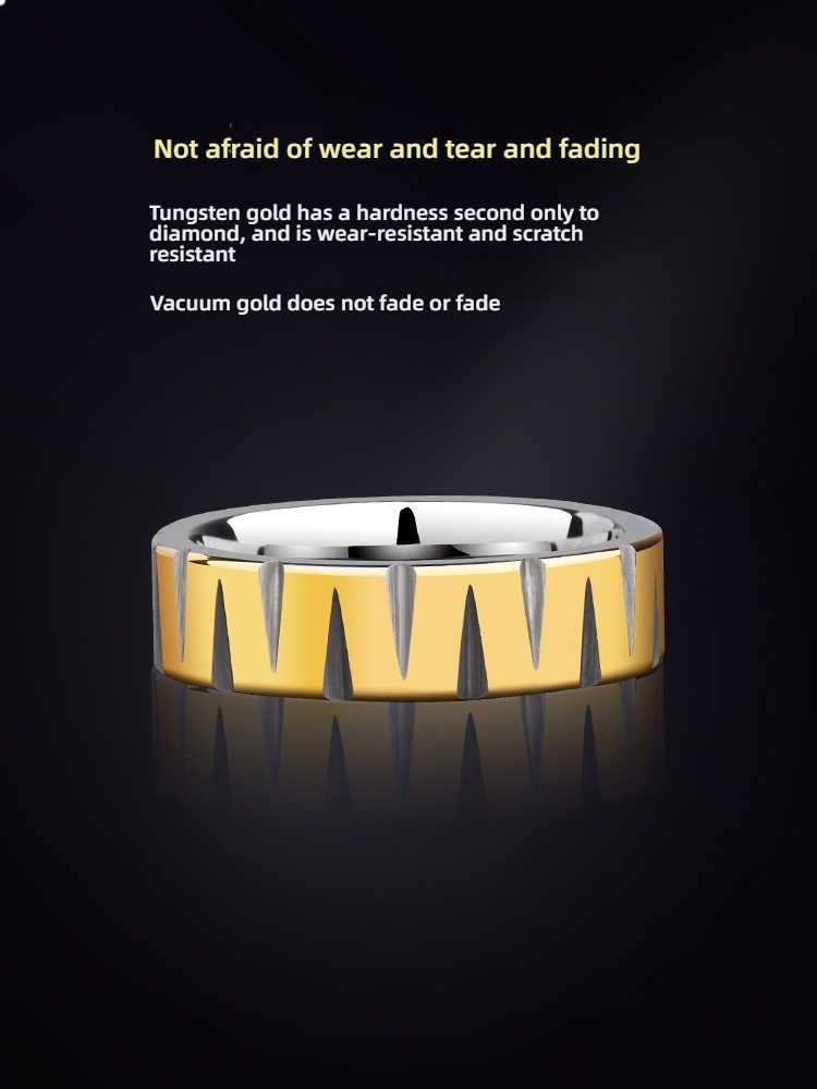 6mm Men's Wave Ring Personality 18K Gold Tungsten Simple Single Trendy Men Tungsten Steel Fashion Men's Ring-857 Tungsten Gold, Simple and Fashionable, Leading the New Trend