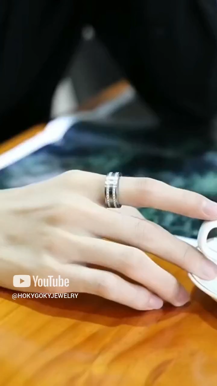 8mm Men's Index Finger Single 857 Tungsten Gold Ring Trendy Hip-Hop Full Diamond Zircon Tungsten Steel Ring Female Personality Fashion