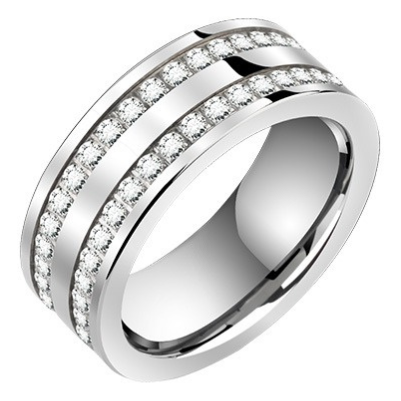 8mm Men's Index Finger Single 857 Tungsten Gold Ring Trendy Hip-Hop Full Diamond Zircon Tungsten Steel Ring Female Personality Fashion