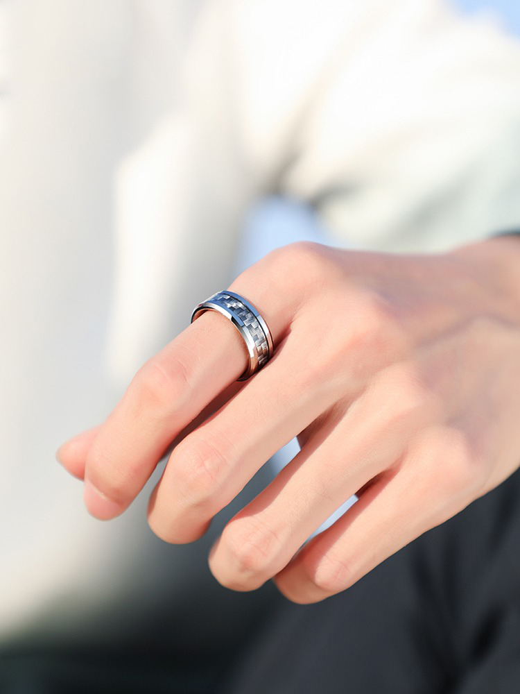 8mm Men's Tungsten Ring Trendy Personality Single Index Finger Pinky Ring High-end Ring for Boyfriend Gift Hard Wear-resistant Show Men's Charm