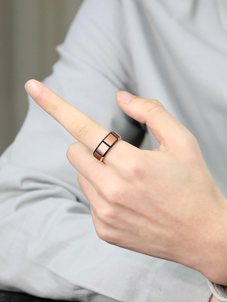 8mm Men's Tungsten Ring Rose Gold Blue High-end Trendy Index Finger Fashion Single Ring Female Model Hard and Wear-resistant