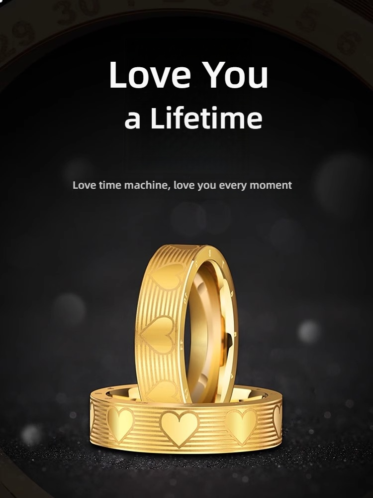 6mm Couple Rings Women's Tungsten Heart Shape Simple Gold High-End Ring Men's Pinky Ring Trendy Love You Forever Gold Ring - 857 Tungsten Material, Wear-Resistant and Scratch-Resistant, Comfortable Inner Arc, Free Personalized Engraving