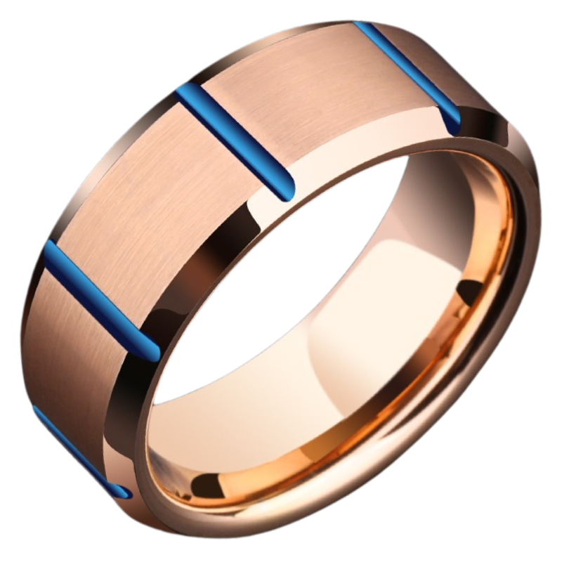 8mm Men's Tungsten Ring Rose Gold Blue High-end Trendy Index Finger Fashion Single Ring Female Model Hard and Wear-resistant