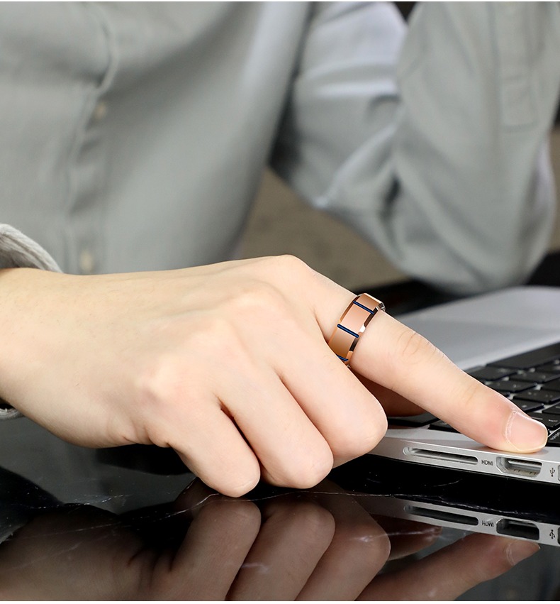 8mm Men's Tungsten Ring Rose Gold Blue High-end Trendy Index Finger Fashion Single Ring Female Model Hard and Wear-resistant