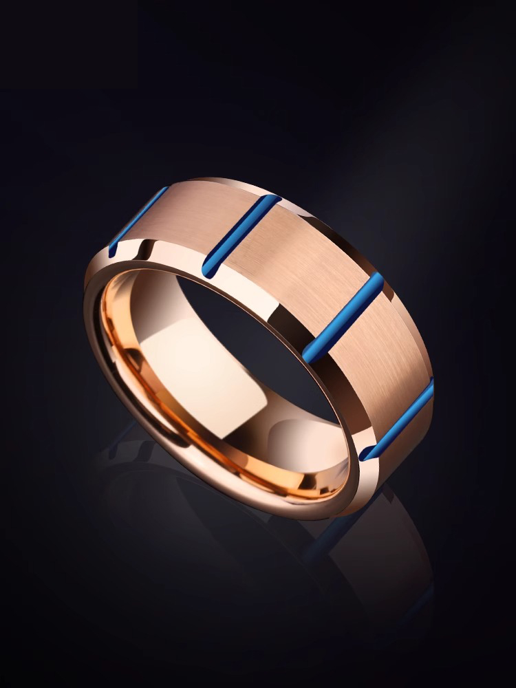 8mm Men's Tungsten Ring Rose Gold Blue High-end Trendy Index Finger Fashion Single Ring Female Model Hard and Wear-resistant