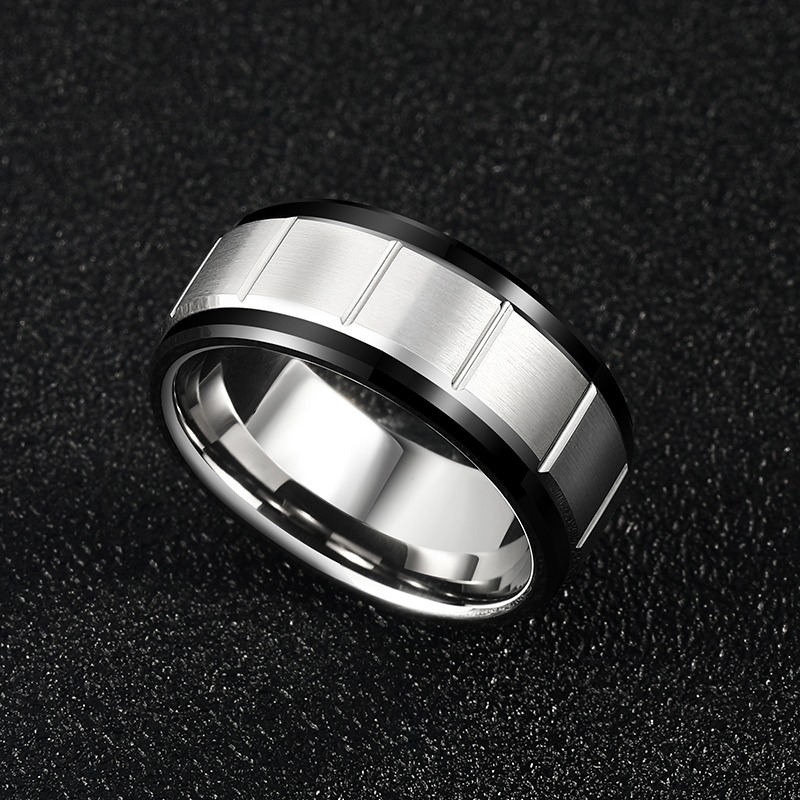 8mm Men's Tungsten Ring Simple Silver Trend Personality All-match High-end Ring Female Hard Wear-resistant