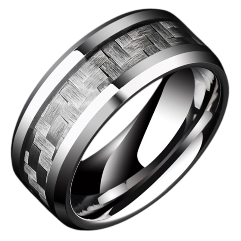8mm Men's Tungsten Ring Trendy Personality Single Index Finger Pinky Ring High-end Ring for Boyfriend Gift Hard Wear-resistant Show Men's Charm