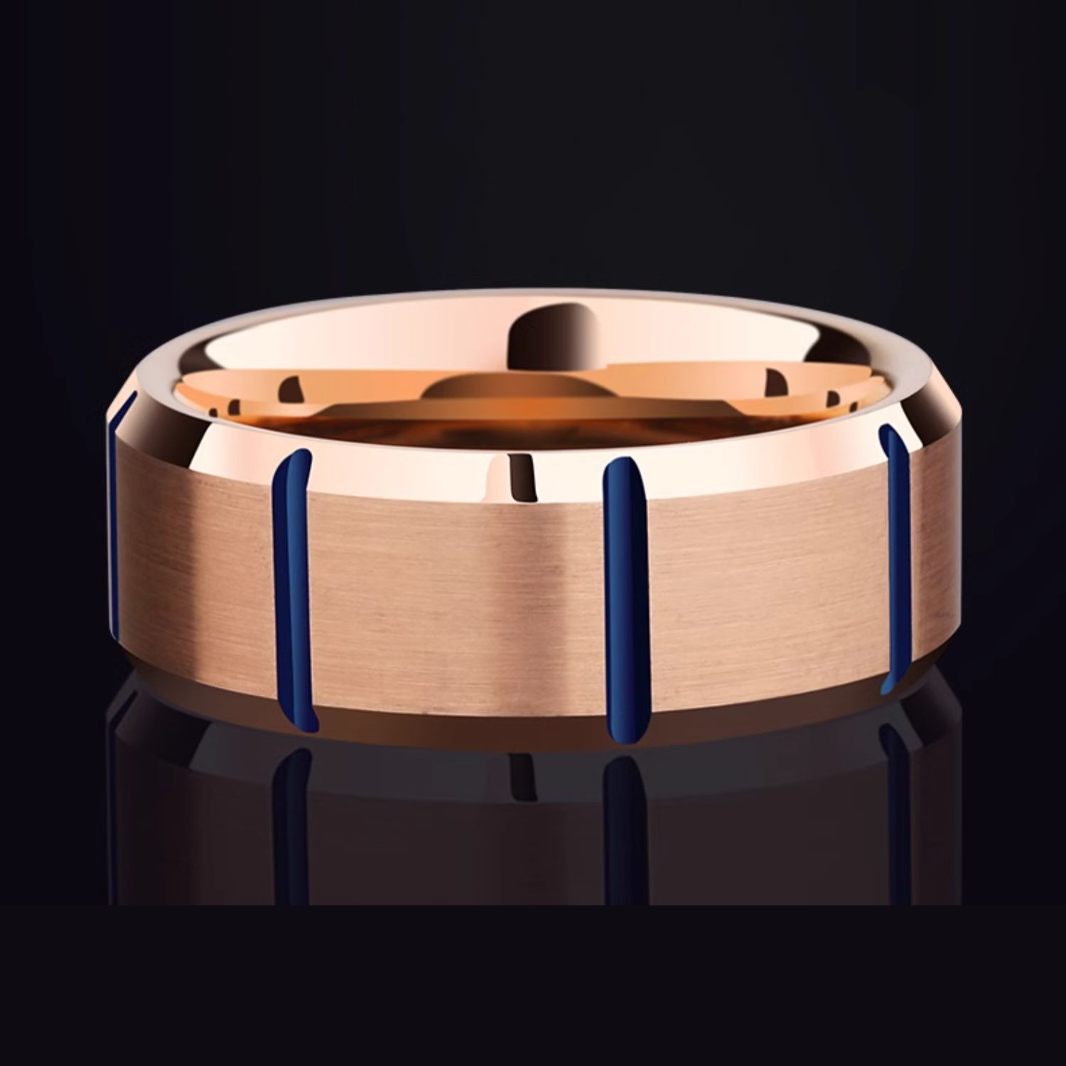 8mm Men's Tungsten Ring Rose Gold Blue High-end Trendy Index Finger Fashion Single Ring Female Model Hard and Wear-resistant