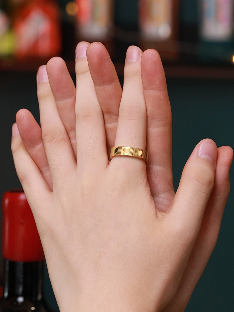 6mm Couple Rings Women's Tungsten Heart Shape Simple Gold High-End Ring Men's Pinky Ring Trendy Love You Forever Gold Ring - 857 Tungsten Material, Wear-Resistant and Scratch-Resistant, Comfortable Inner Arc, Free Personalized Engraving