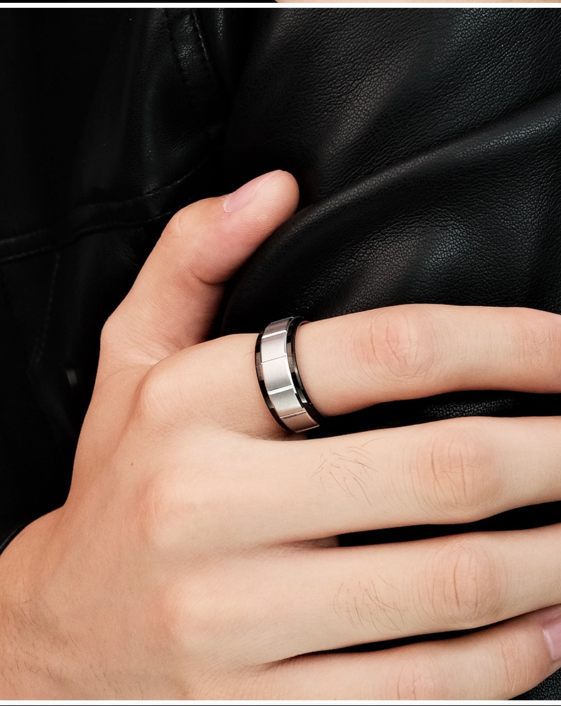 8mm Men's Tungsten Ring Simple Silver Trend Personality All-match High-end Ring Female Hard Wear-resistant