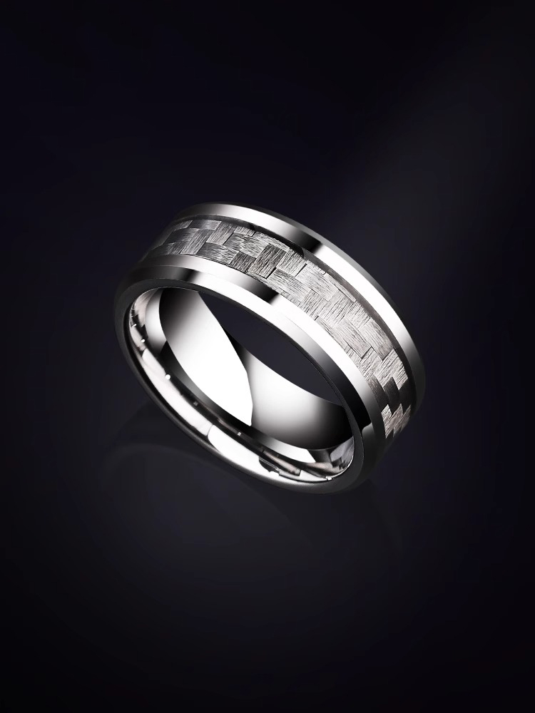 8mm Men's Tungsten Ring Trendy Personality Single Index Finger Pinky Ring High-end Ring for Boyfriend Gift Hard Wear-resistant Show Men's Charm