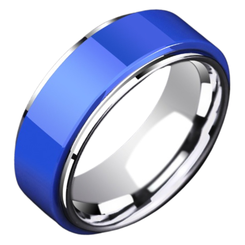 Men's Ring Blue Non-Fading Trendy Index Finger Single Ring Ceramic Tungsten Gold Men's Ring Hip-Hop Personality Ring Aurora Men's Ring - 857 Tungsten Gold + Space Porcelain, Fashionable Blue, Durable Youth, Shining