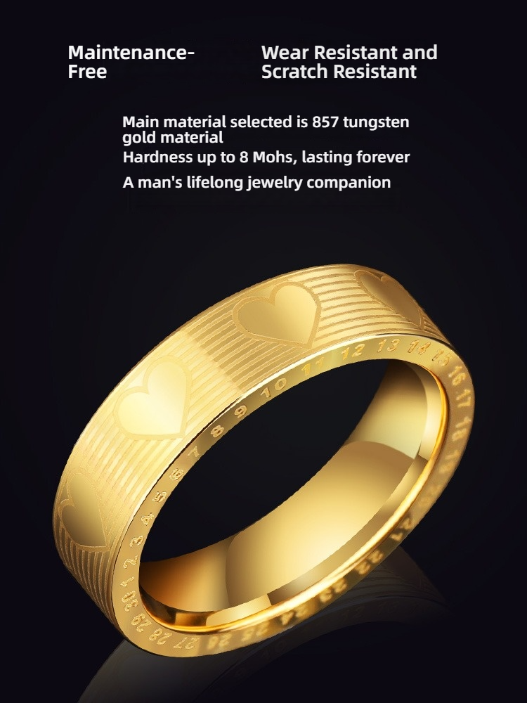 6mm Couple Rings Women's Tungsten Heart Shape Simple Gold High-End Ring Men's Pinky Ring Trendy Love You Forever Gold Ring - 857 Tungsten Material, Wear-Resistant and Scratch-Resistant, Comfortable Inner Arc, Free Personalized Engraving