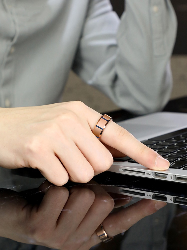 8mm Men's Tungsten Ring Rose Gold Blue High-end Trendy Index Finger Fashion Single Ring Female Model Hard and Wear-resistant