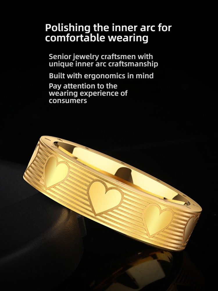 6mm Couple Rings Women's Tungsten Heart Shape Simple Gold High-End Ring Men's Pinky Ring Trendy Love You Forever Gold Ring - 857 Tungsten Material, Wear-Resistant and Scratch-Resistant, Comfortable Inner Arc, Free Personalized Engraving