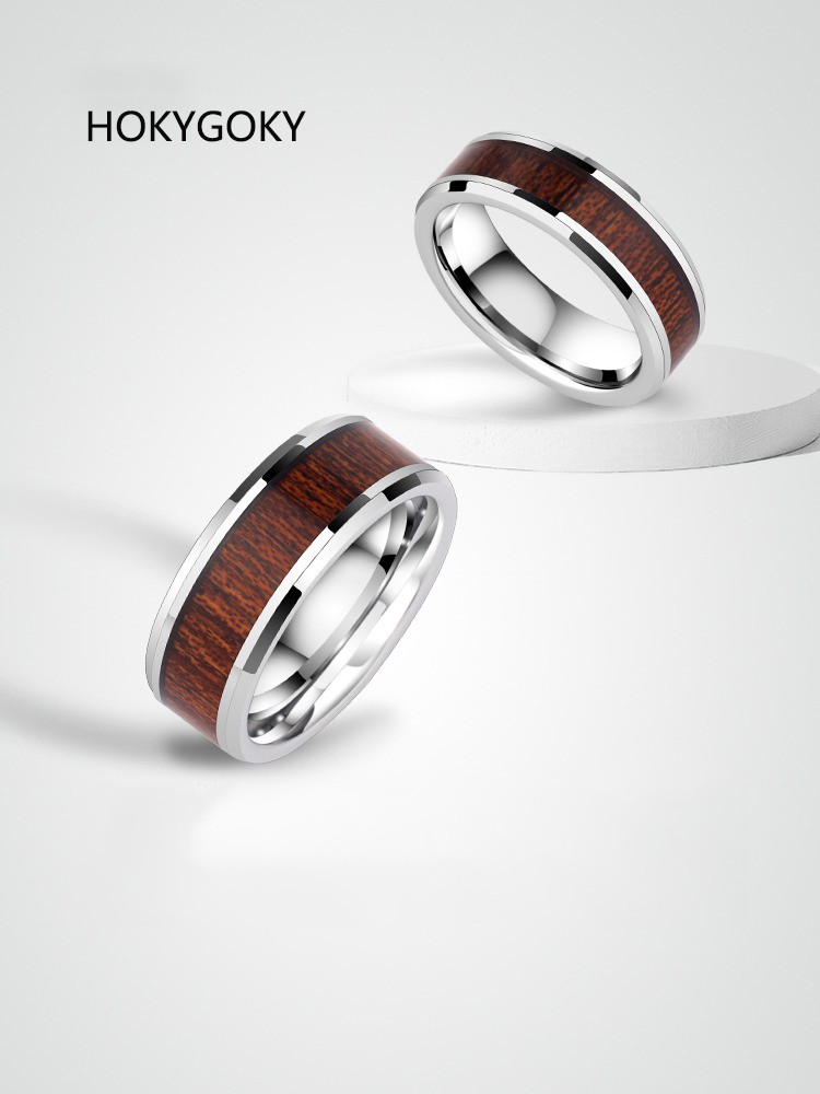 Men's High-End Acacia Wood Couple Rings, Wedding Rings, Long-Distance Relationship Series Rings-Tungsten Gold Acacia Wood, Wear-Resistant and Scratch-Resistant, Conveys Lovesickness,  Comfortable to Wear, Free Engraving, Exclusive for Couples