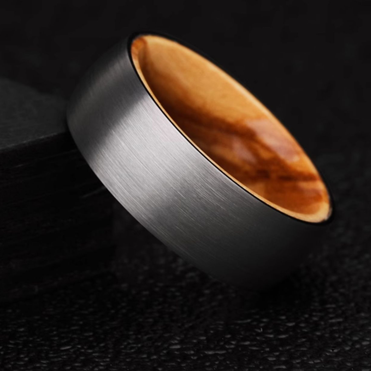 8mm Olive Wood Peace Holy Ring Tungsten Gold Ring Men's Wooden Hip-hop Wide-face Tungsten Steel Ancient Style Ring Simple and Versatile Trendy Index Finger Fashion Men's Ring