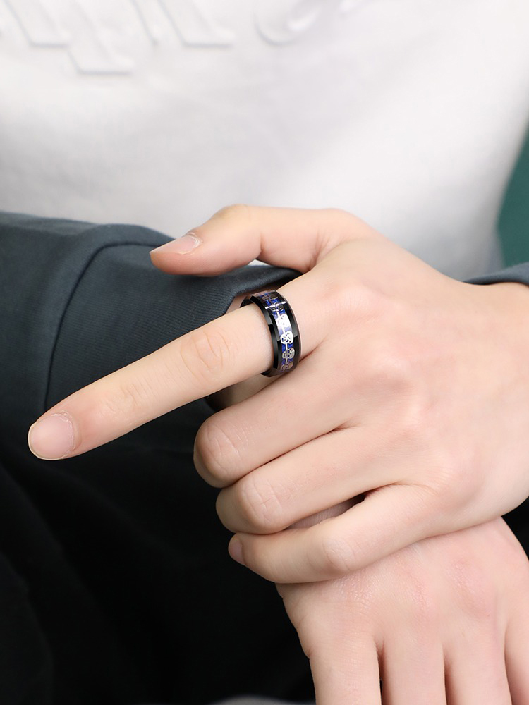 8mm Men's Ring with Tungsten Inlaid Skull Classic Personality Retro Punk Creative Jewelry Ring Men's Punk Style Fashionable Sturdy and Wear-resistant