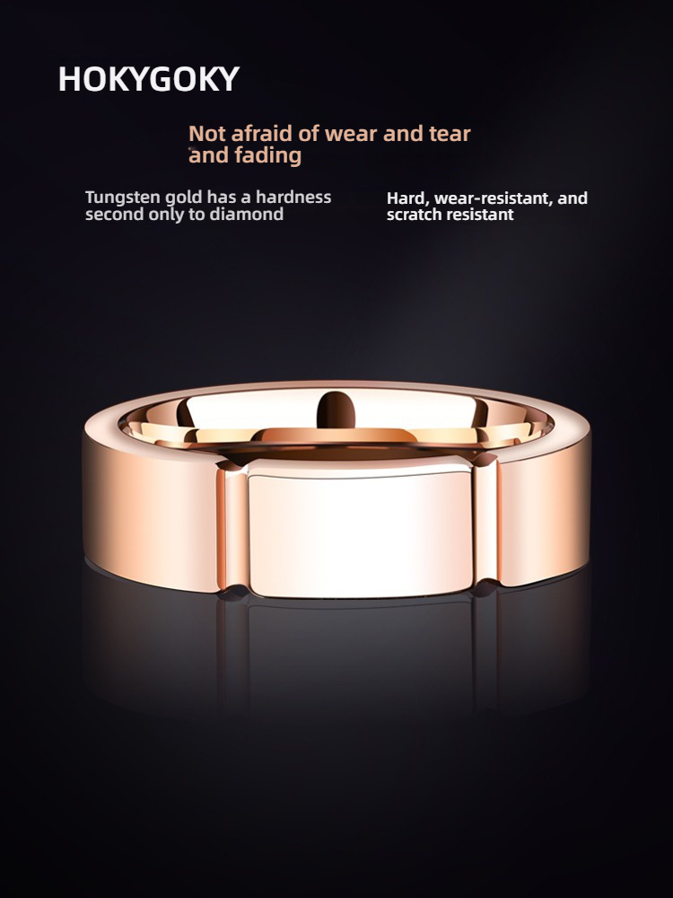 6mm Men's Ring Rose Gold Personality Tungsten Gold Single Ring Niche High-End Ring, Wear-Resistant and Scratch-Resistant, Light Luxury Design, Hand-Grooved, Comfortable to Wear, Free Engraving, Highlighting the Elegant Style of Men