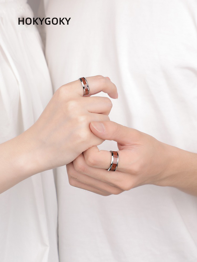 Men's High-End Acacia Wood Couple Rings, Wedding Rings, Long-Distance Relationship Series Rings-Tungsten Gold Acacia Wood, Wear-Resistant and Scratch-Resistant, Conveys Lovesickness,  Comfortable to Wear, Free Engraving, Exclusive for Couples