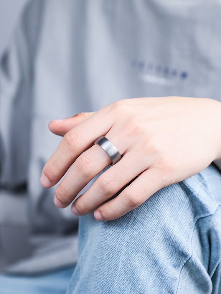 8mm Olive Wood Peace Holy Ring Tungsten Gold Ring Men's Wooden Hip-hop Wide-face Tungsten Steel Ancient Style Ring Simple and Versatile Trendy Index Finger Fashion Men's Ring