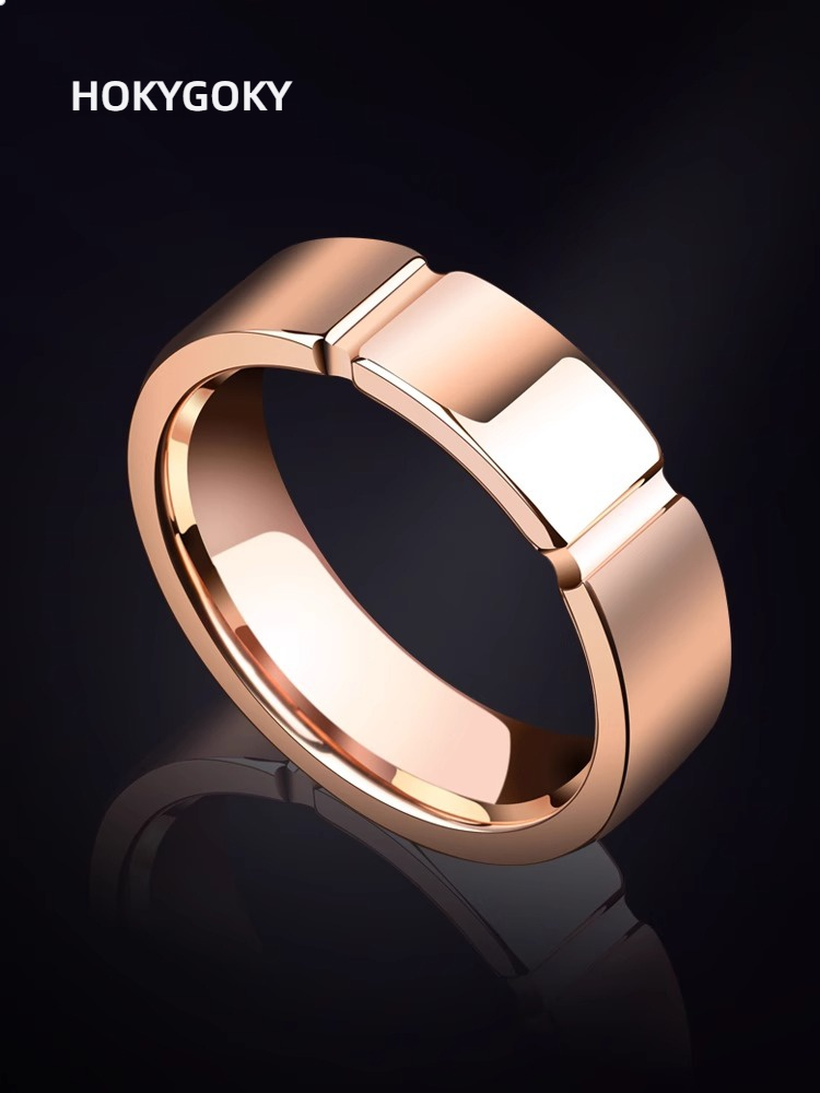 6mm Men's Ring Rose Gold Personality Tungsten Gold Single Ring Niche High-End Ring, Wear-Resistant and Scratch-Resistant, Light Luxury Design, Hand-Grooved, Comfortable to Wear, Free Engraving, Highlighting the Elegant Style of Men