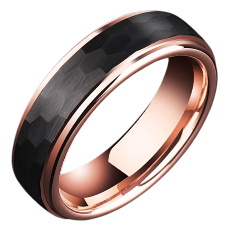 6mm Men's Rose Gold Ring Single Index Finger Black Hammer Tungsten Gold High-End Ring Men's Ring - Rose Gold Black Hammer, Retro Craftsmanship, Comfortable to Wear, Free Engraving, Applicable in Multiple Scenarios, Fashionable Men's Accessories