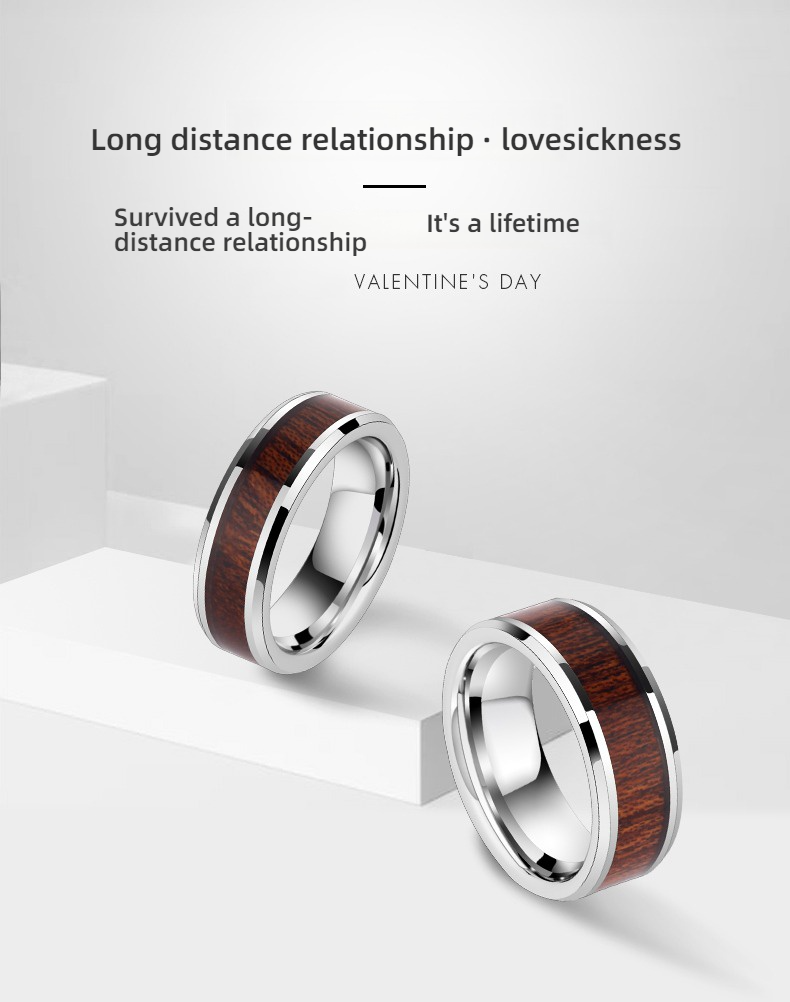 Men's High-End Acacia Wood Couple Rings, Wedding Rings, Long-Distance Relationship Series Rings-Tungsten Gold Acacia Wood, Wear-Resistant and Scratch-Resistant, Conveys Lovesickness,  Comfortable to Wear, Free Engraving, Exclusive for Couples